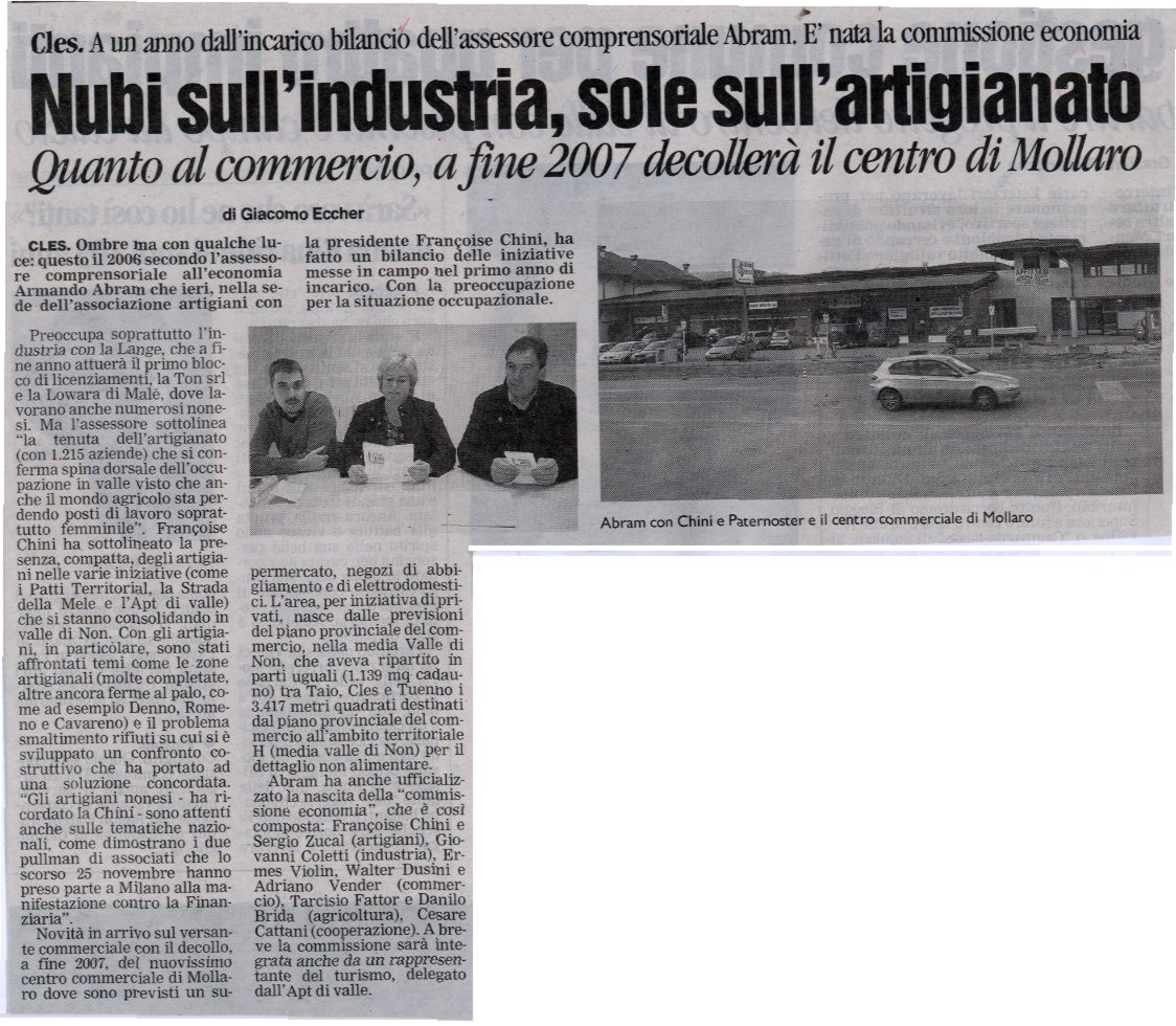 2006-12-05 00:00:00 - Nubi sull'industria, sole sull'artigianato - Eccher Giacomo - Trentino